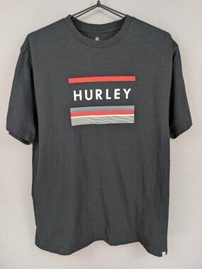 Hurley Graphic‎ Tee Charcoal Grey Red Stripe Surf Logo Casual